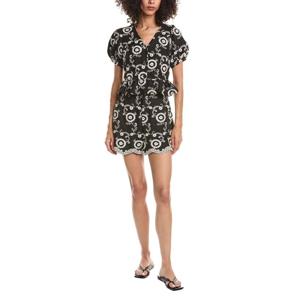 Anna Kay Womens  2Pc Embroidery Top & Short Set, Black